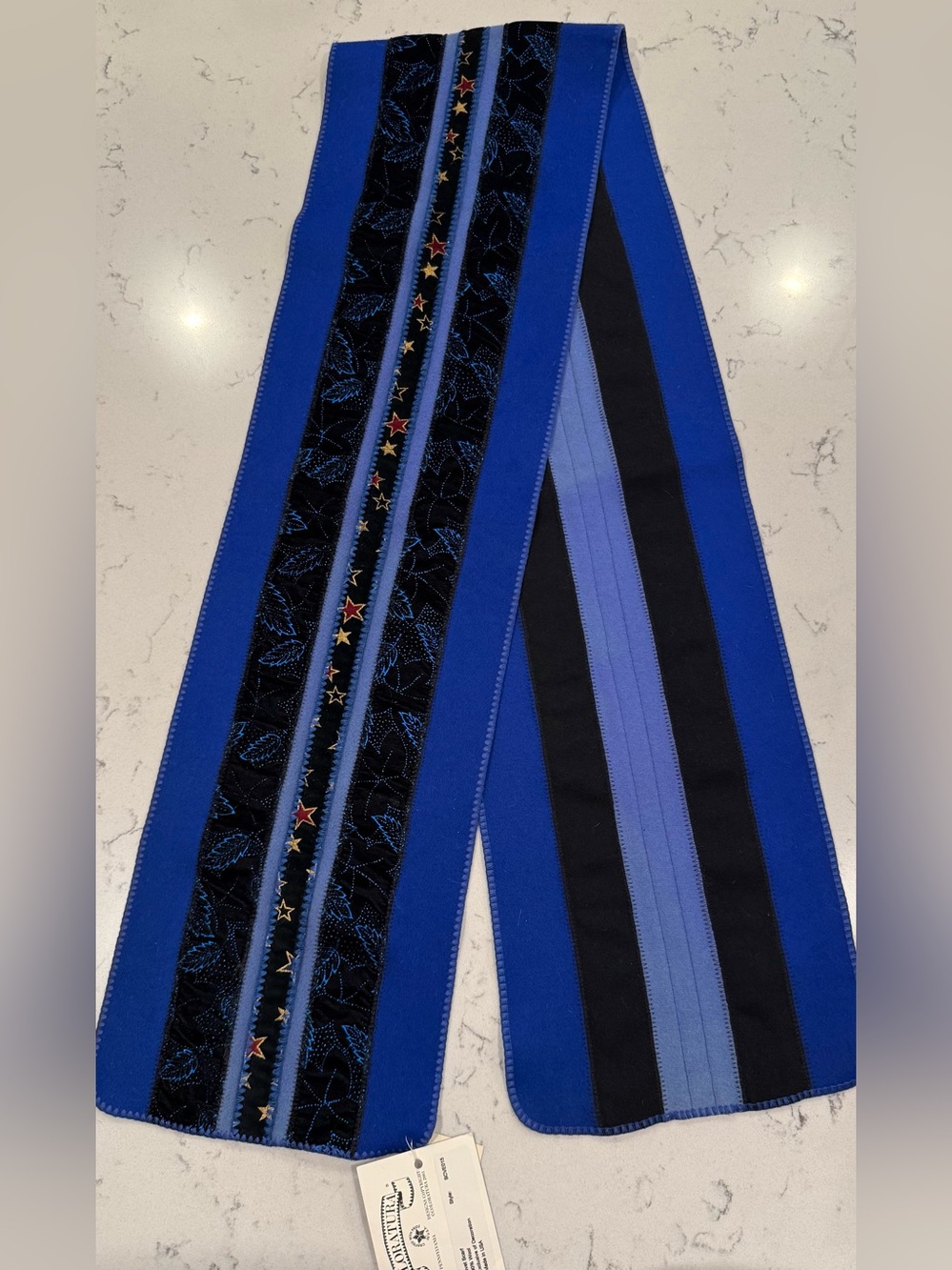 Coloratura 100% Wool Scarf  Star Leaf Pattern Royal Blue NWT